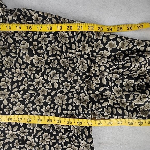 Express Silk Womens 100% Silk Black, Brown Floral Pattern Button Down Dress Sz S - Picture 8 of 12